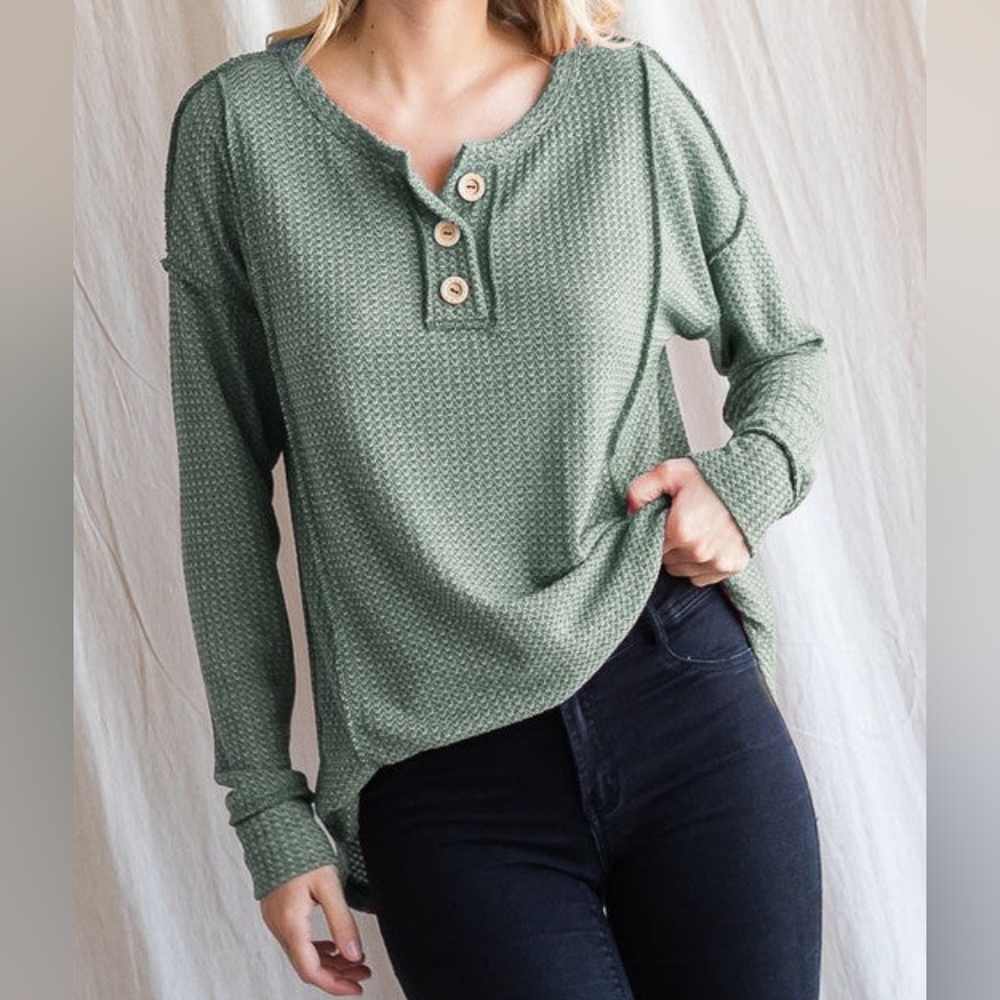 🔸️sale🔸️Olive Zara Waffle Knit Top